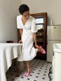 Red Short Sleeve Printed Floral Holidays Fashion Long Skirt Dress