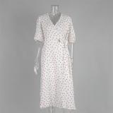 Red Short Sleeve Printed Floral Holidays Fashion Long Skirt Dress