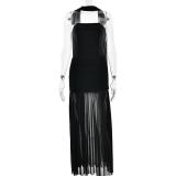 Black Off Shoulder Mesh Pleated Waist Ruched Evening Elegant Dress