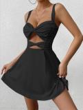 Black Straps Cut Out Low Cut Sexy Party Clubwear