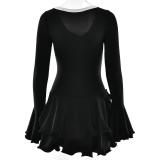 Black Flare Long Sleeve Single-Breasted Pleated Ruffles Club Mini Dress