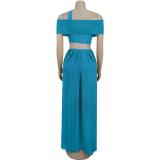 Blue Low Cut Straps Low Cut Cut Out Mesh See Through Pleated Club Maxi Dress
