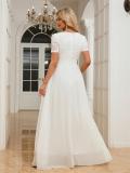White Lace Short Sleeve V Neck Hollow Out Mesh Please Elegant Wedding Dress