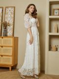 White Lace Elegant Short Sleeve Hollow Out Slim Fit Evening Party Wedding Dress