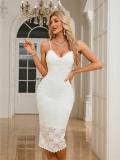White Halter V Neck Lace Sexy Bodycon Evening Elegant Midi Dress