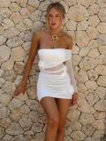White Off Shoulder Mesh See Through Flowers Sexy Clubwear