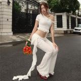 White Lace Irregular Two Pieces See Through Long Pant Sets Dress