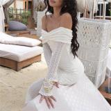 White Off Shoulder Knitted Hollow Out Bodycon Women Elegant Long Dress