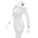 White Off Shoulder Mesh See Through Flowers Sexy Clubwear