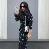 Black Half Sleeve Two Pieces Printed Elegant Neck Tops & Midi Skirt Dress