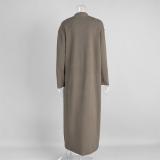 Brown Long Sleeve Knitted Cardigan Straps Sexy V Neck Casual Fashion Maxi Dress Sets