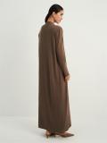Brown Long Sleeve Knitted Cardigan Straps Sexy V Neck Casual Fashion Maxi Dress Sets