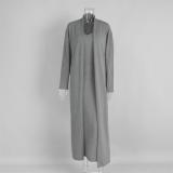 White Long Sleeve Knitted Cardigan Straps Sexy V Neck Casual Fashion Maxi Dress Sets 006