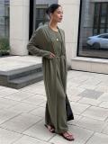 Green Long Sleeve Knitted Cardigan Straps Sexy V Neck Casual Fashion Maxi Dress Sets