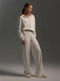 White Women Elegant Polo Collar Knitted Pullover Tops Wide-Leg Trousers Two-Piece Sweater Sets