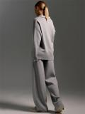 Gray Women Elegant Polo Collar Knitted Pullover Tops Wide-Leg Trousers Two-Piece Sweater Sets
