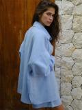 Blue Elegant Women Casual Shorts Sets Cotton 2 Pieces Outfit Elastic Waist Shorts Suits