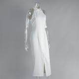 White Sleeveless Women Elegant Single Breasted Fashion Office Midi Dress