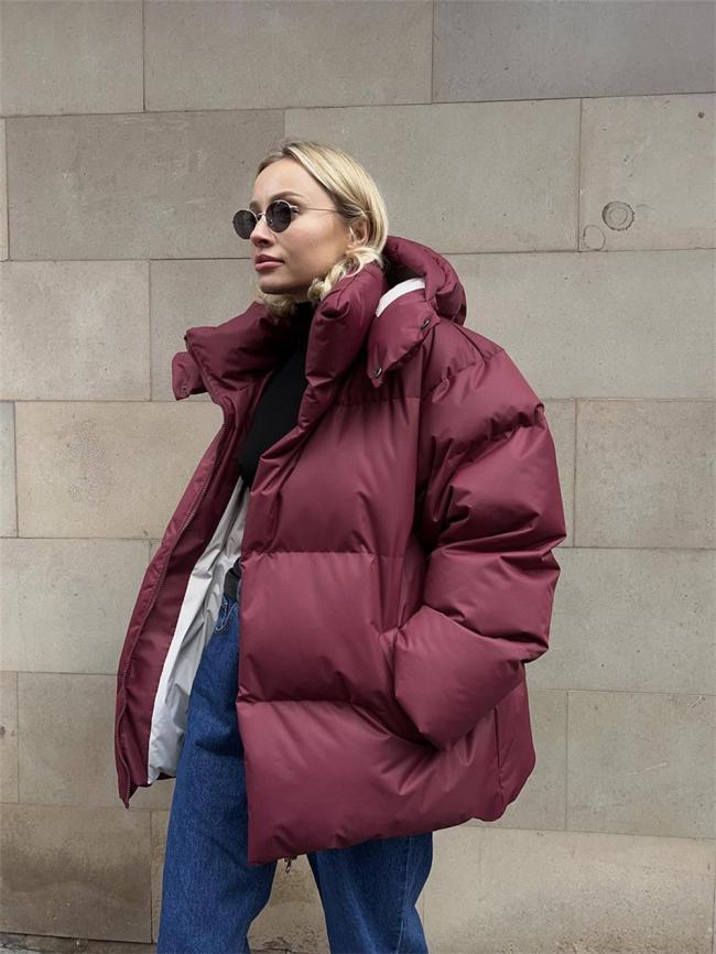 Claret Women Long Sleeve Loose Cotton Jacket Solid Hooded Coats