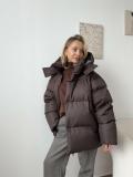 Brown Women Long Sleeve Loose Cotton Jacket Solid Hooded Coats