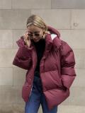 Claret Women Long Sleeve Loose Cotton Jacket Solid Hooded Coats