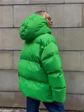 Green Women Long Sleeve Loose Cotton Jacket Solid Hooded Coats