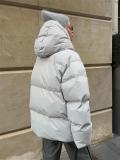 Light Gray Women Long Sleeve Loose Cotton Jacket Solid Hooded Coats