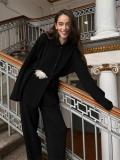 Black Knitted Single Breasted Cardigan Wide Leg Casual Women Elegant Pant Sets