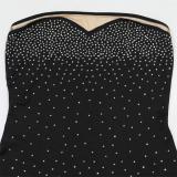 Black Off Shoulder Diamonds Bodycon Lining Mesh Pleated Club Dress