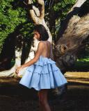 Blue Off Shoulder Halter Pleated Ruffles Women Vacation Mini Skirt Dress