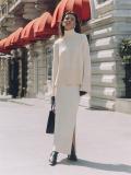 White Long Sleeve Knitting Pullover Tops Slit Side Sweater Suits