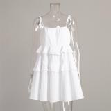 White Off Shoulder Halter Pleated Ruffles Women Vacation Mini Skirt Dress