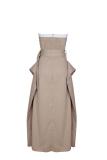 Khaki Off Shoulder Single Breasted Belted Fashion Women Pleated Maxi Dress