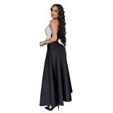 Black Elegant Women Two Pieces Crop Top High Waist A-Line Evening Skirt Dress Sets