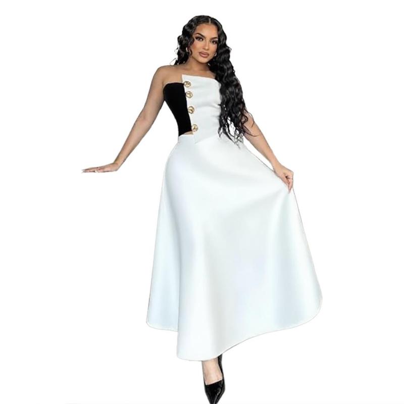 White Elegant Women Two Pieces Crop Top High Waist A-Line Evening Skirt Dress Sets