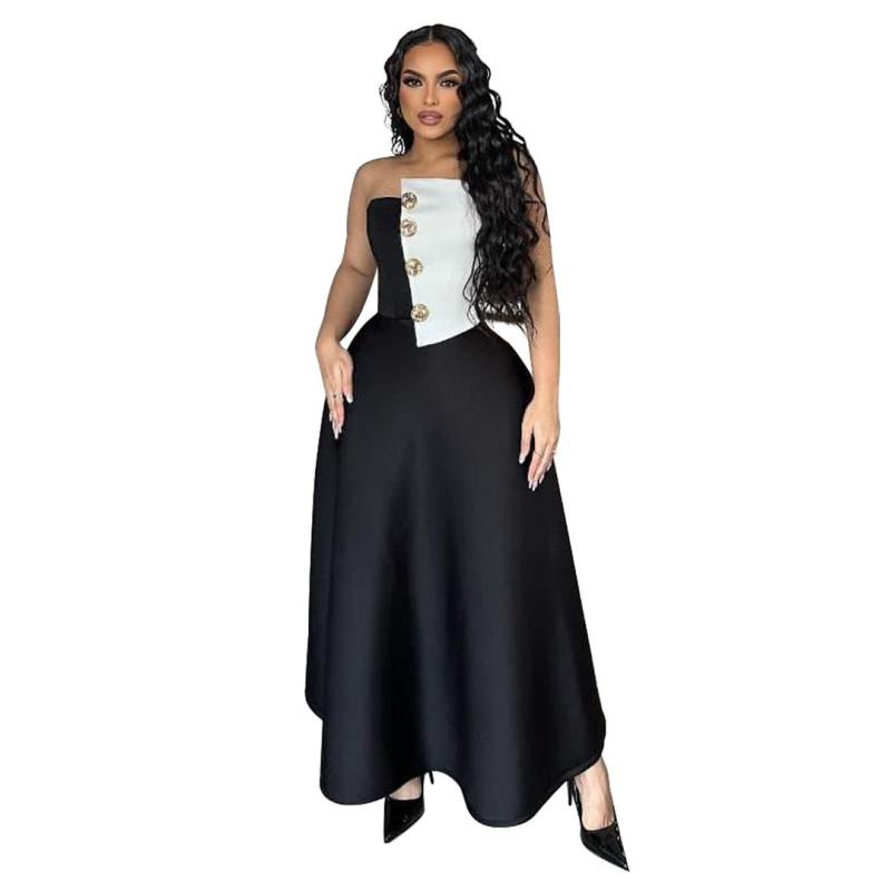 Black Elegant Women Two Pieces Crop Top High Waist A-Line Evening Skirt Dress Sets