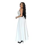 White Elegant Women Two Pieces Crop Top High Waist A-Line Evening Skirt Dress Sets