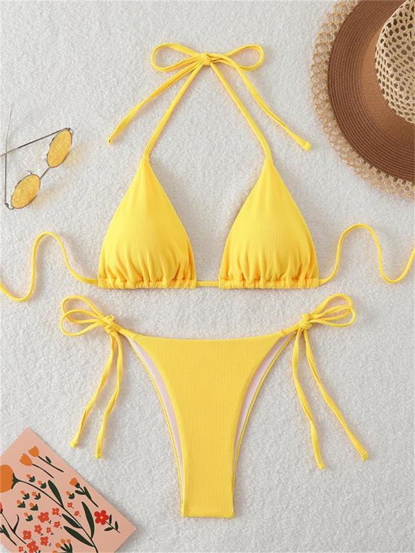 Yellow Triangle Halter Bikini Sexy Brazilian Swimsuit Women String Swimwear