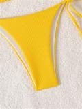 Yellow Thick Striped Triangle Halter Bikini Sexy Brazilian Swimsuit Women String Swimwear