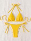 Yellow Thick Striped Triangle Halter Bikini Sexy Brazilian Swimsuit Women String Swimwear