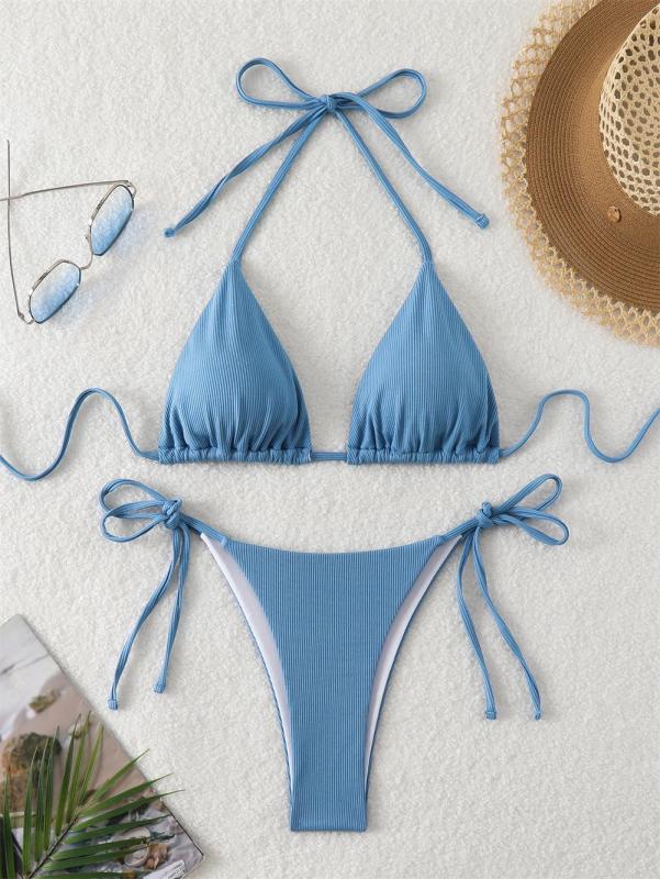 Haze Blue Triangle Halter Bikini Sexy Brazilian Swimsuit Women String Swimwear