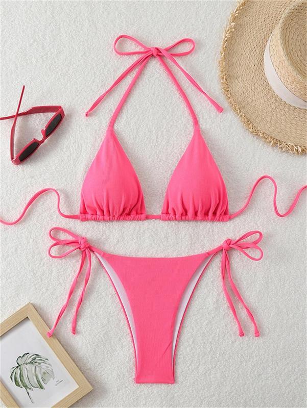Rose Red Triangle Halter Bikini Sexy Brazilian Swimsuit Women String Swimwear