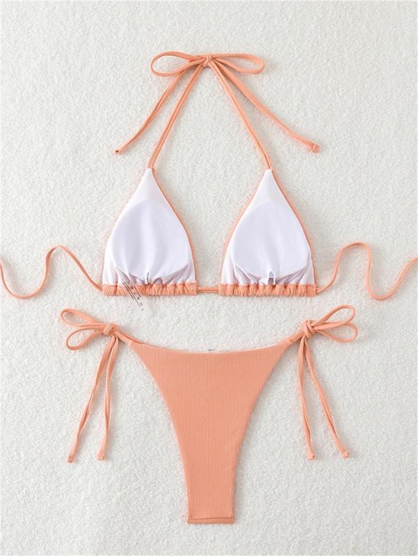 Lotus Pink Triangle Halter Bikini Sexy Brazilian Swimsuit Women String Swimwear