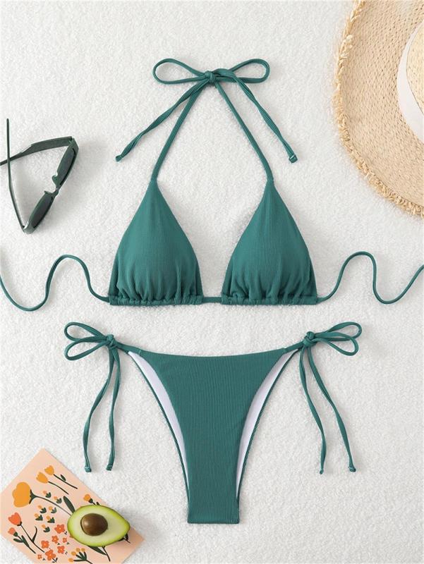 Dark Green Triangle Halter Bikini Sexy Brazilian Swimsuit Women String Swimwear