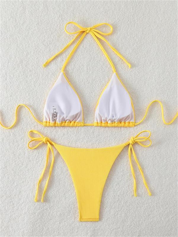 Yellow Triangle Halter Bikini Sexy Brazilian Swimsuit Women String Swimwear