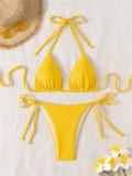 Yellow Thick Striped Triangle Halter Bikini Sexy Brazilian Swimsuit Women String Swimwear