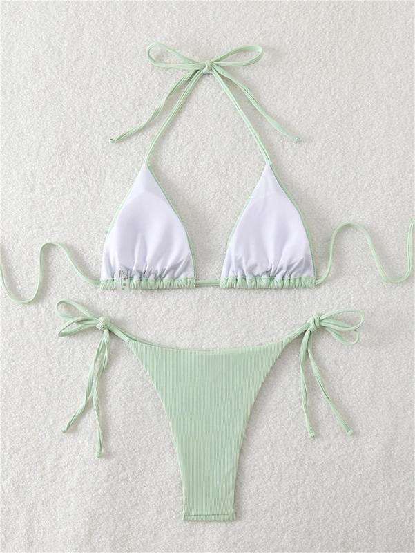 Mint Green Triangle Halter Bikini Sexy Brazilian Swimsuit Women String Swimwear