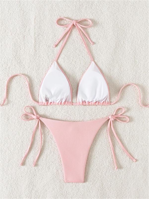 Pink Triangle Halter Bikini Sexy Brazilian Swimsuit Women String Swimwear