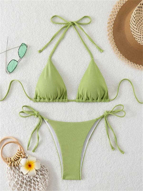 Green Triangle Halter Bikini Sexy Brazilian Swimsuit Women String Swimwear