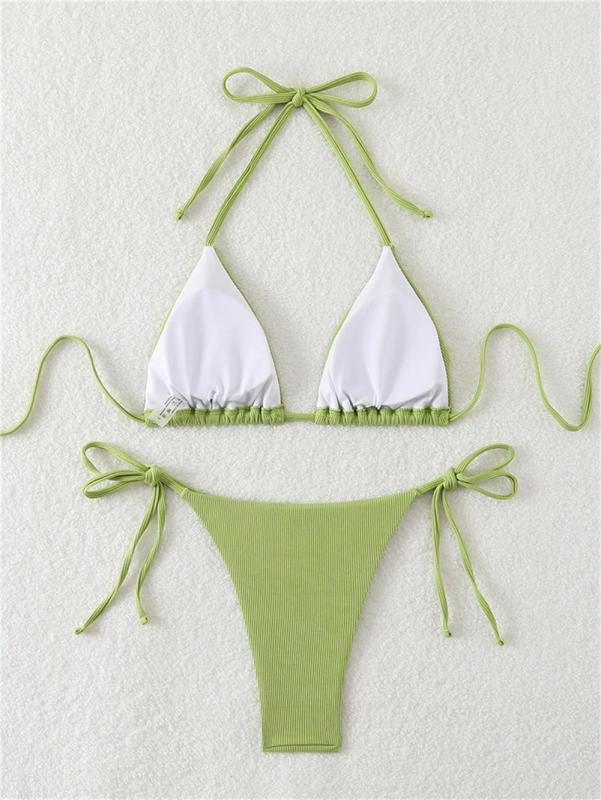 Green Triangle Halter Bikini Sexy Brazilian Swimsuit Women String Swimwear